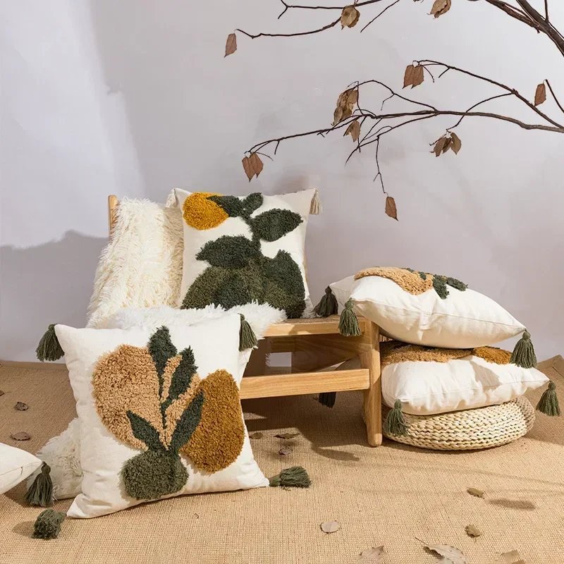 Throw Pillow Case 45x45cm Canves Wool Embroidery Cushion Cover for Noel Party Home Decoration