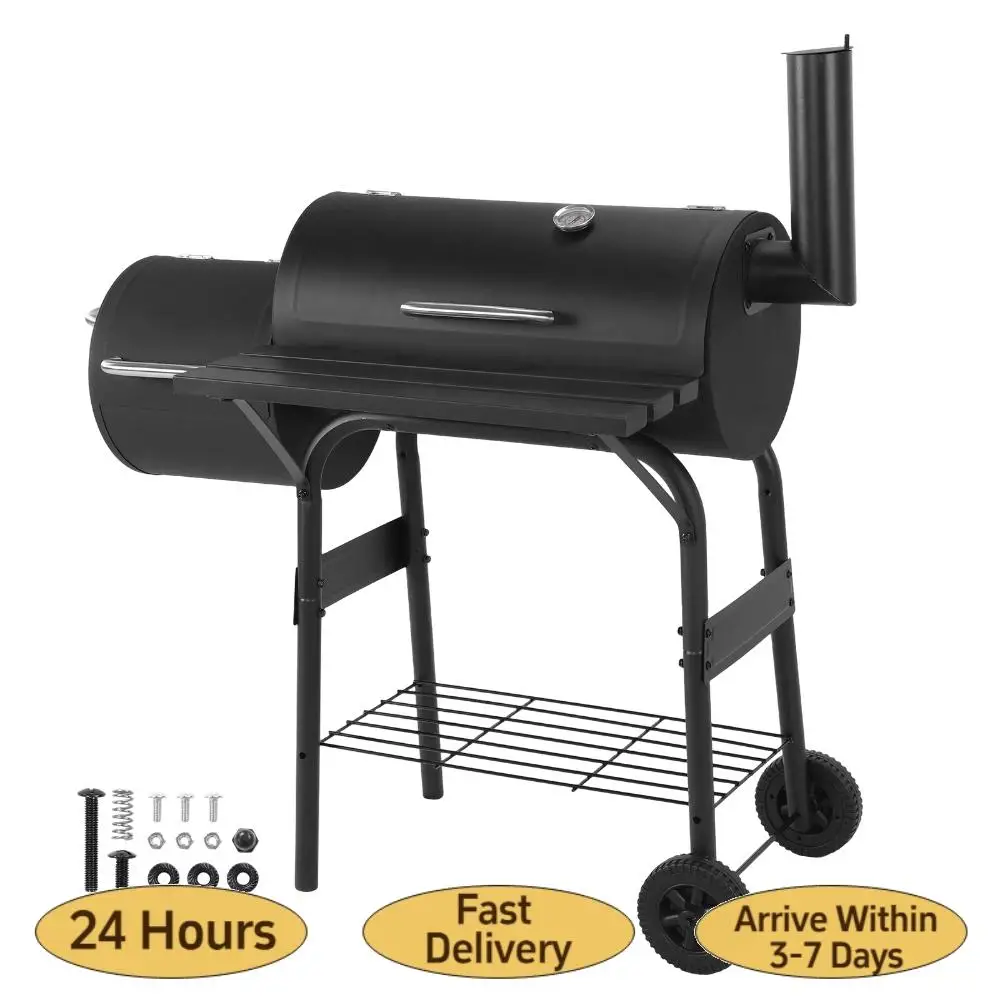 

Offset Smoker Charcoal Grill 192 Sq. In. Cooking Space All Metal Steel Warming Rack for Outdoor Garden Patio & Backyard Cooking