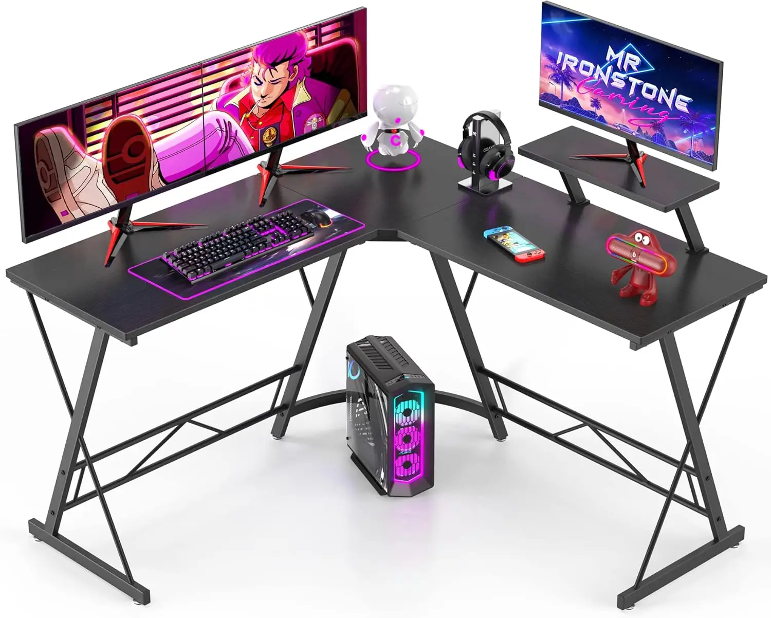 L Shaped Gaming Desk Corner Computer Desk, Home Office Desks Writing Workstation with Large Monitor Stand, Easy to Assemble