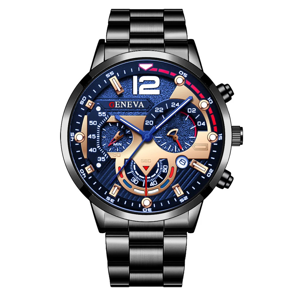 Fashion Men's Watches Stainless Steel Band Analog Quartz Wristwatch with Calendar