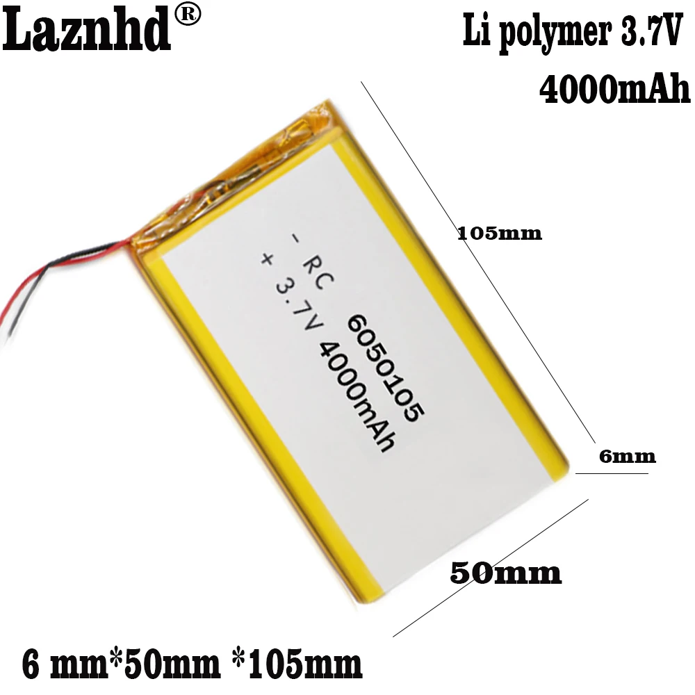 

1-10pcs 3.7V 4000mAh Li Lithium Polymer Battery Lipo Cell 6050105 For Power Bank E-Book PDA MID PSP Player Device IPTV Tablet PC