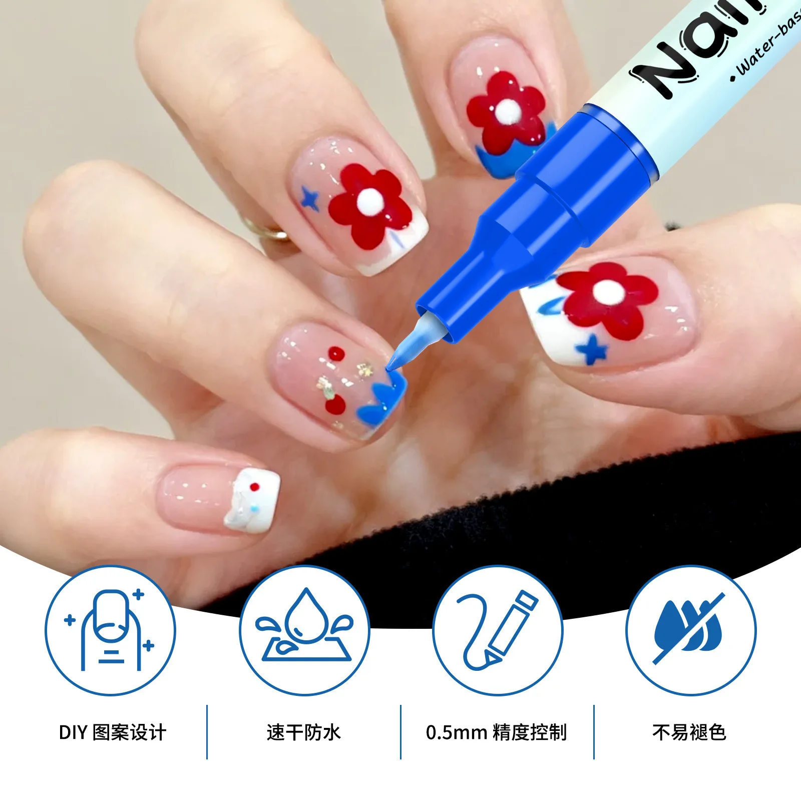 12 colori Magiart Set di penne per nail art impermeabili Pennarello per nail art Disegno Penna per pittura, Punta di precisione da 0,5 mm, Asciugatura rapida