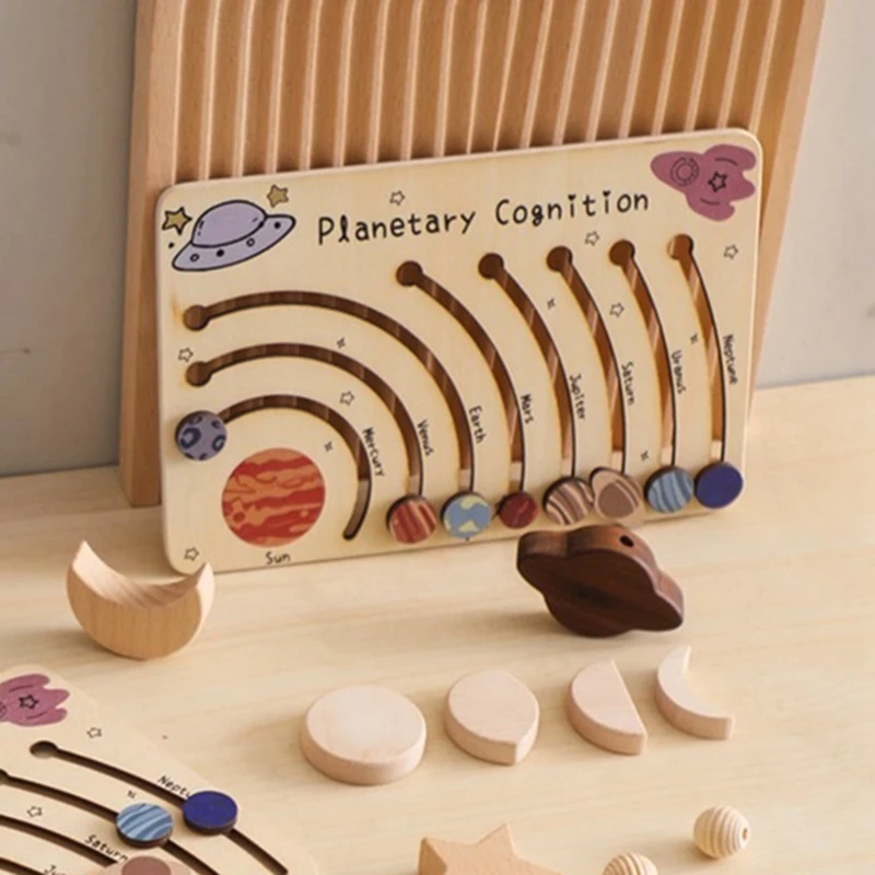 لوح لعب مداري خشبي ، ألعاب ألعاب تفاعلية ، سهلة الاستخدام ، متينة ، خشبية ، مجرة ، تعلم