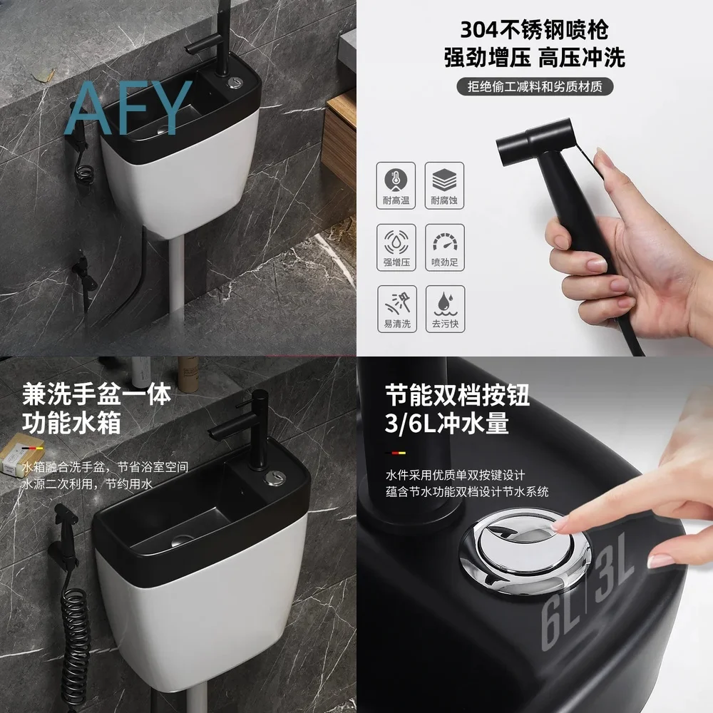 Full Ceramic Squat Toilet with Integrated Wash Basin and Flush Tank for Household Bathroom Use Water Saving Low Profile Floor