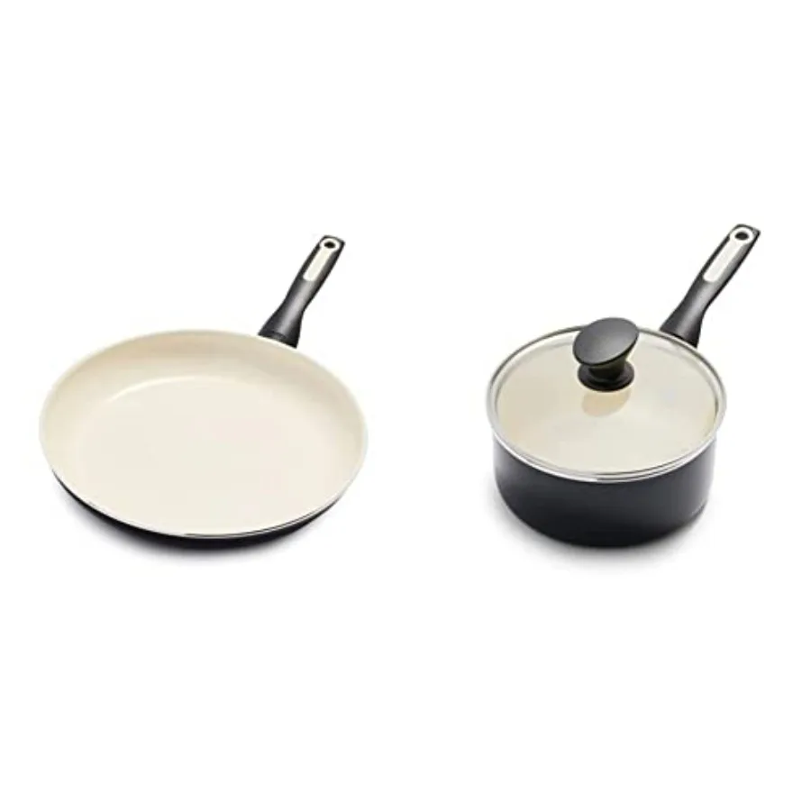 

Керамическая сковорода Rio Healthy с антипригарным покрытием, 12 дюймов, сковорода без PFAS, можно мыть в посудомоечной машине, черная и керамическая сковорода с антипригарным покрытием 2QT Saucep