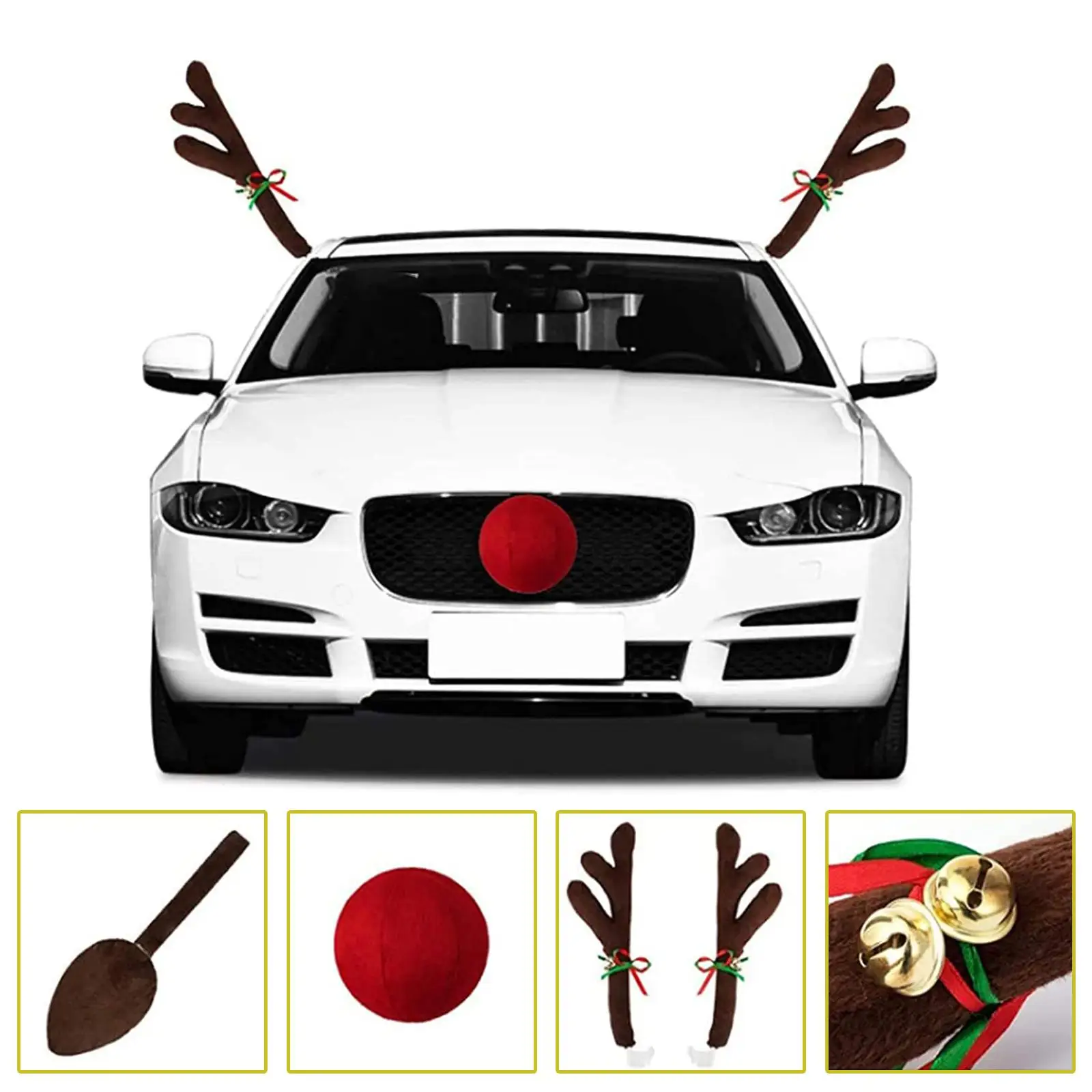 Christmas Reindeer Antlers Car Decoration Kit Auto Reindeer and Red Nose Set Car Decoration Deer Horn Christmas Decoration