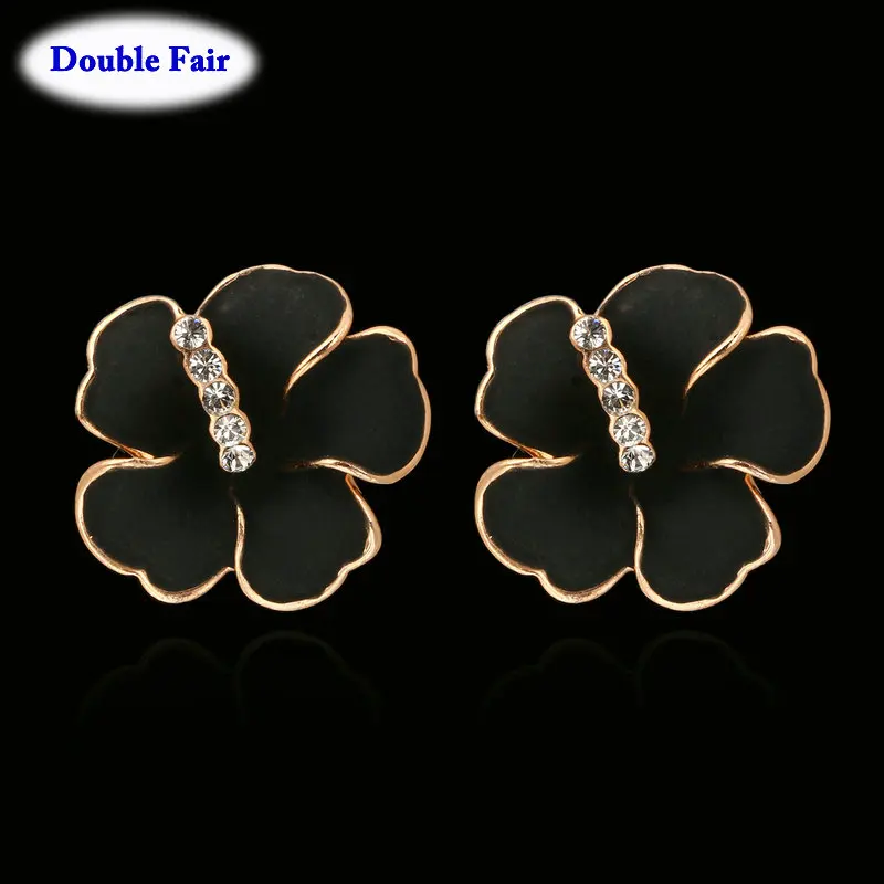 E186 Black Flowers Cubic Zirconia Stud Earring For Women Rose Gold Color Austrian Crystal Fashion Jewelry  brincos joias