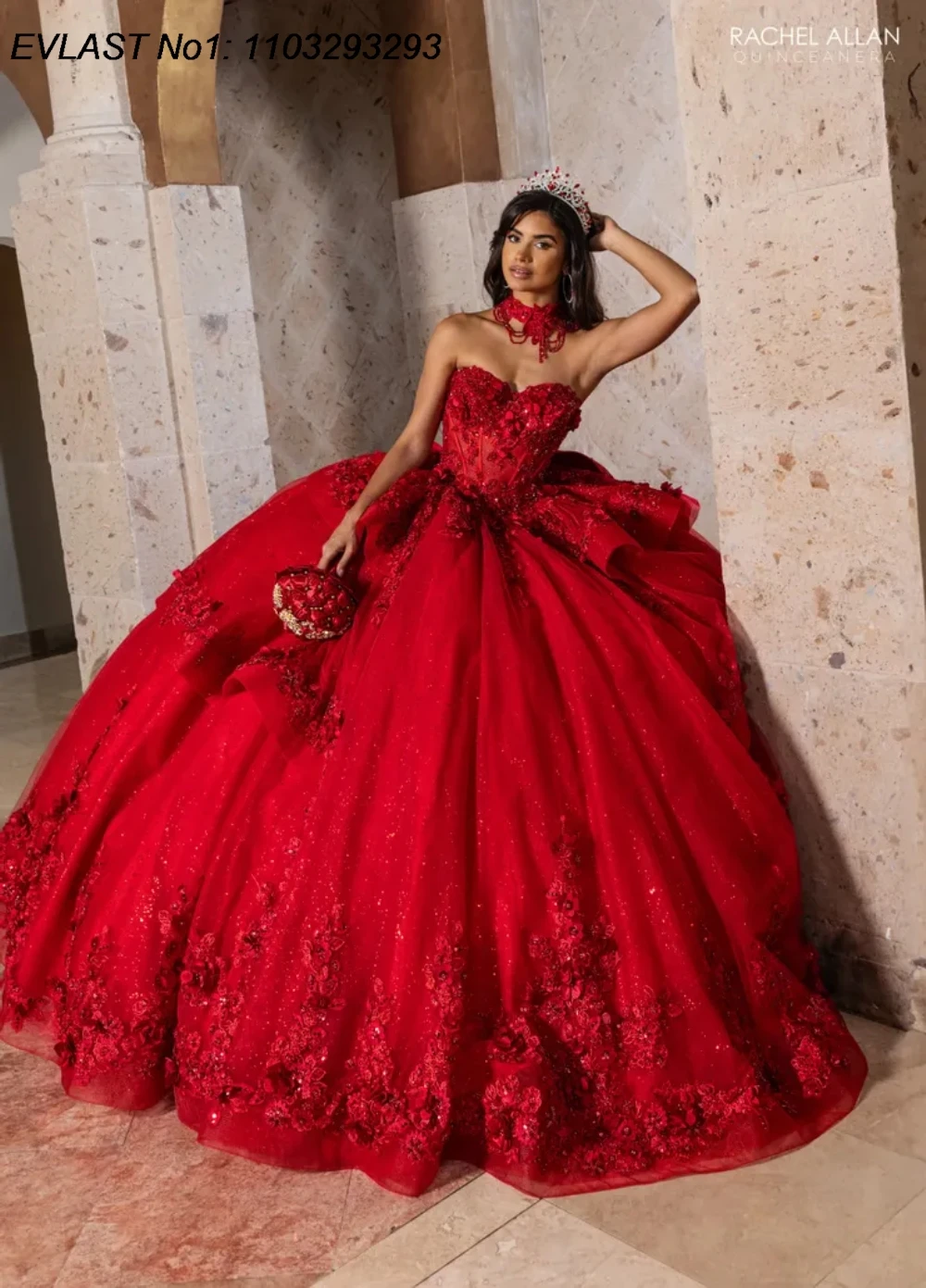 فستان Quinceanera باللون الأزرق الملكي اللامع مخصص من EVLAST فستان حفلة مزين بالزهور مشد حلو 16 فيستدوس دي 15 أنوس E1QN755 #5