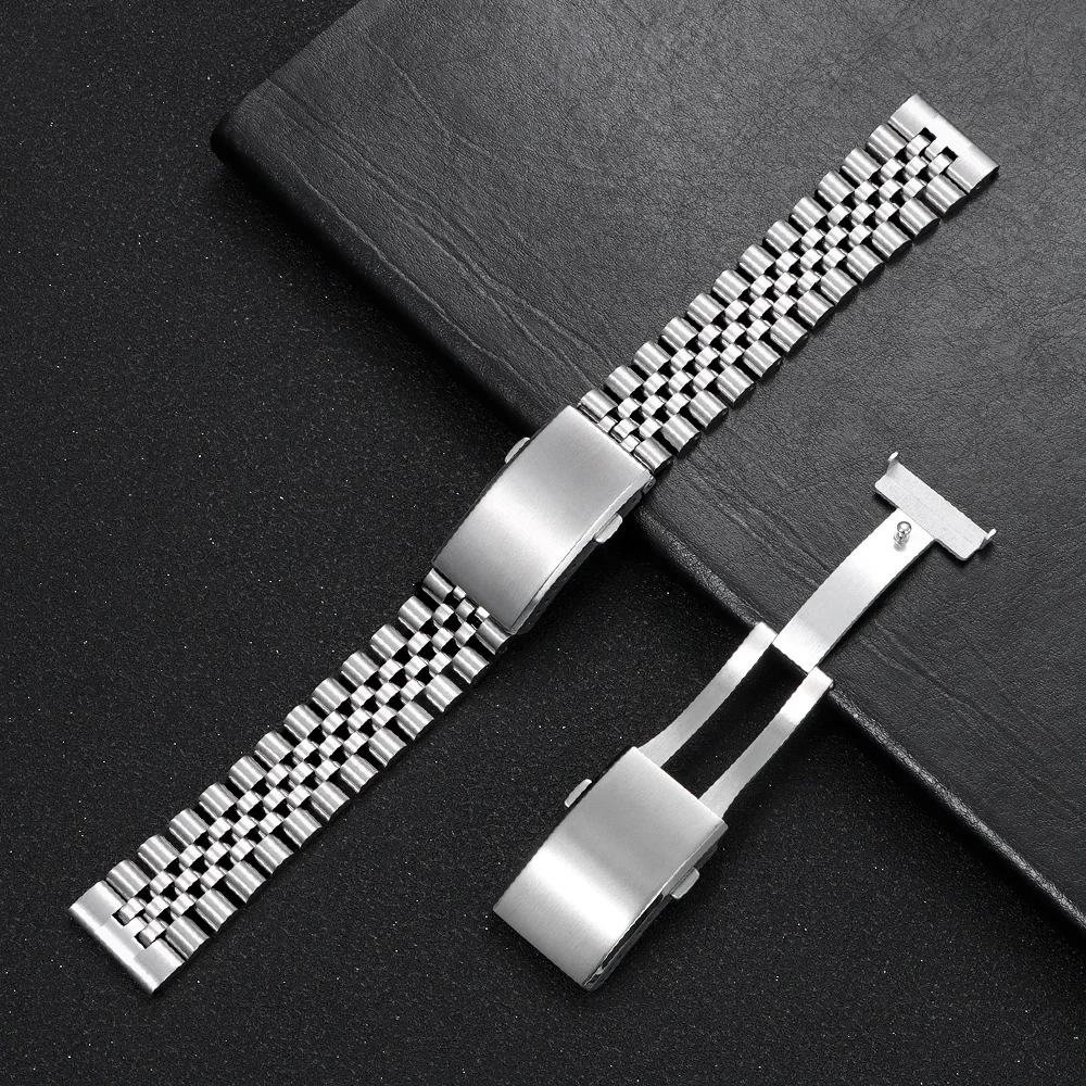 Watchdives Watch Clasp 18mm 20mm 22mm Silver Folding Safety Milled Clasp Replacement Stainless Steel Deployant Watch Buckle