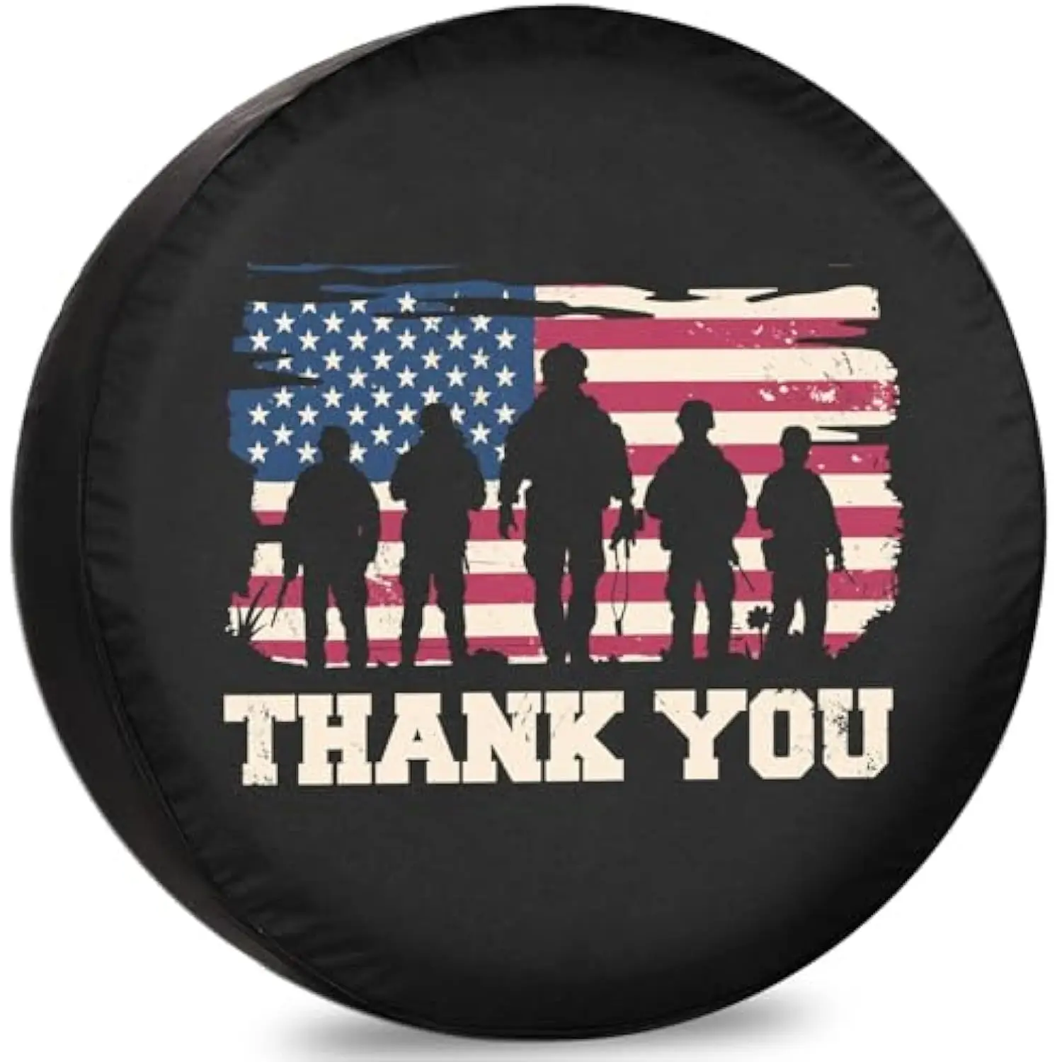 

Veterans Silhouette American Flag Spare Tire Cover Thank You RV Weatherproof Dust-Proof SUV Trailer Cover