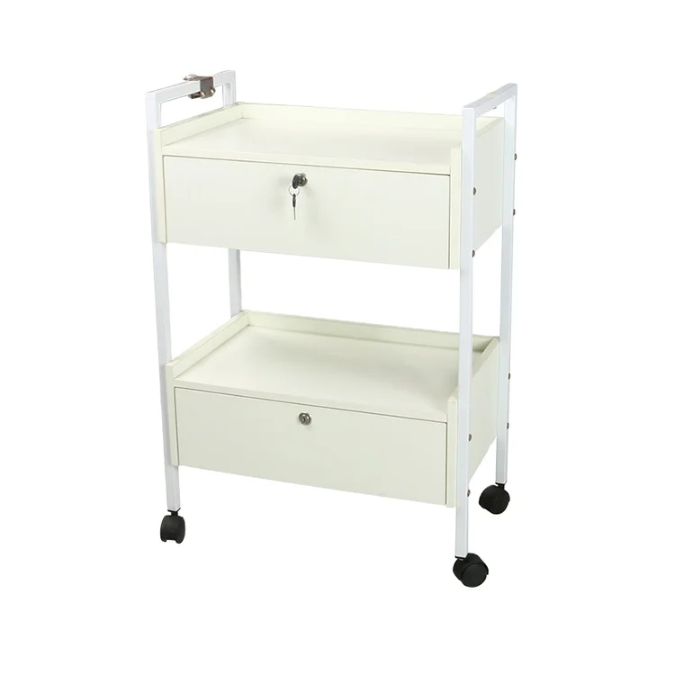 

Wood Spa Beauty Salon Trolley Cart Salon Furniture Modern Small Kitchen Equipment with Drawer Iron