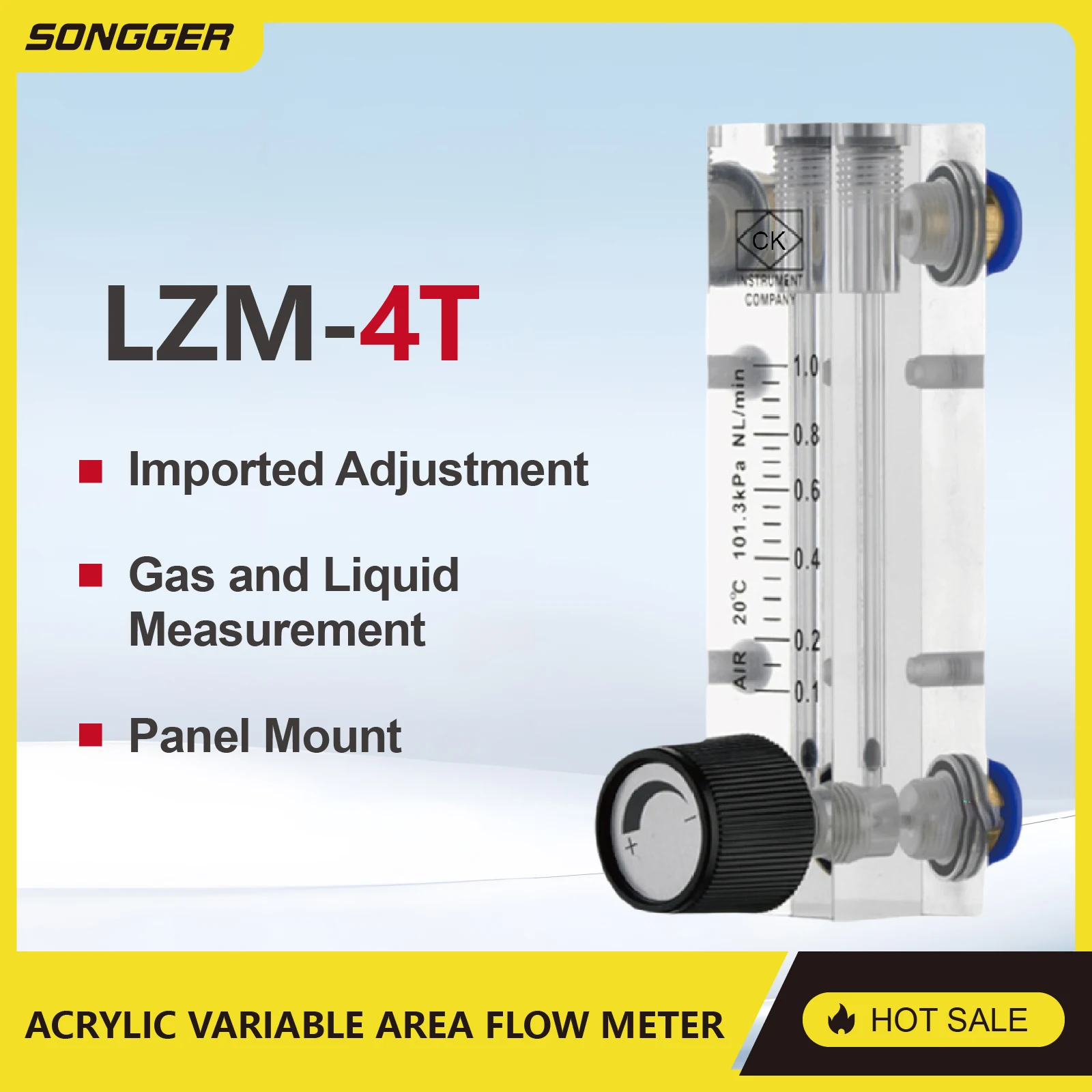 LZM-4T Acrylic Tube Flow Meter Panel Mount Variable Area Rotameter Adjustable Gas Flow Industrial Low Flow Inline Precision