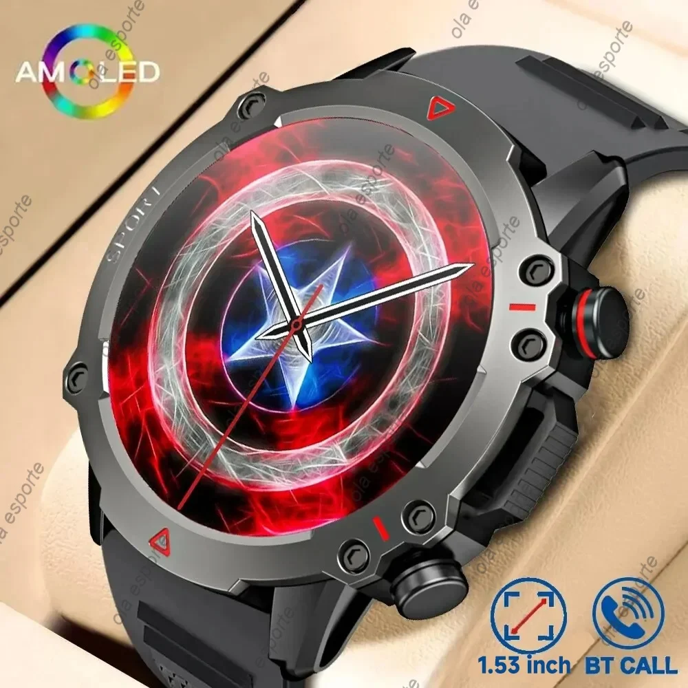 AMOLED Smart Watch Men 2024 New Bluetooth Call Smartwatch Sport Waterproof Outdoor 1.53 Inch 360*360 HD Screen 30 Days Standby