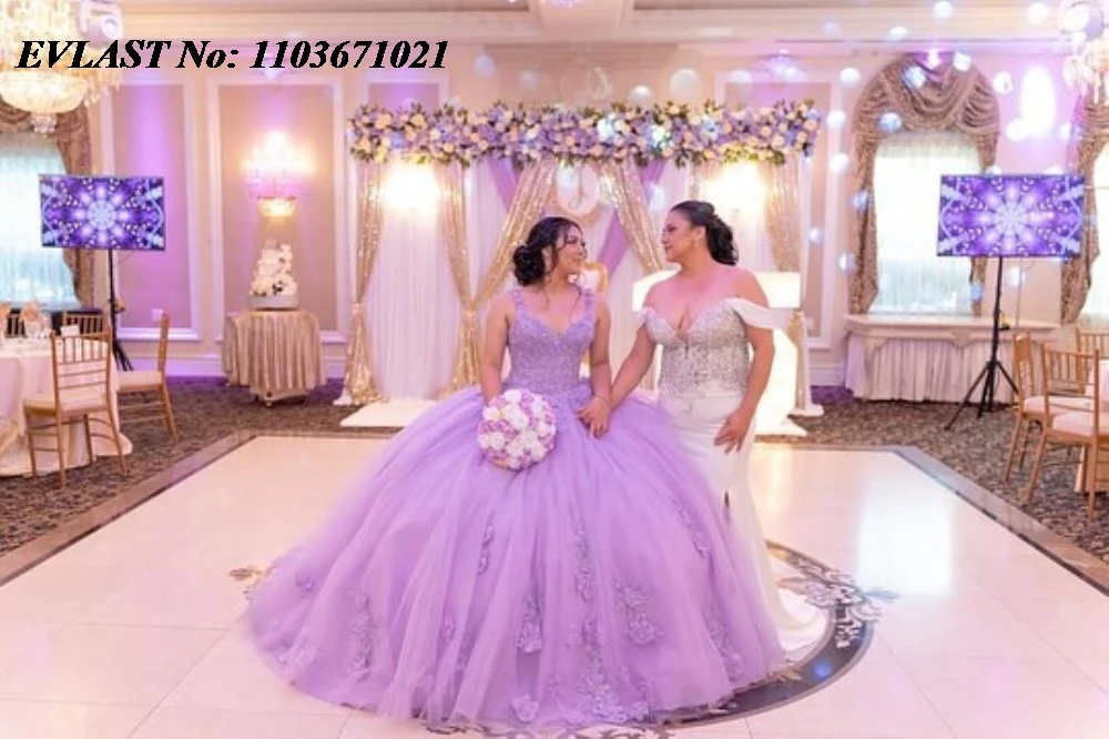 EVLAST Customized Lavender Lilac Quinceanera Dress Ball Gown Lace Applique Bead Mexico Corset Sweet 16 Vestidos De 15 Anos SQ571