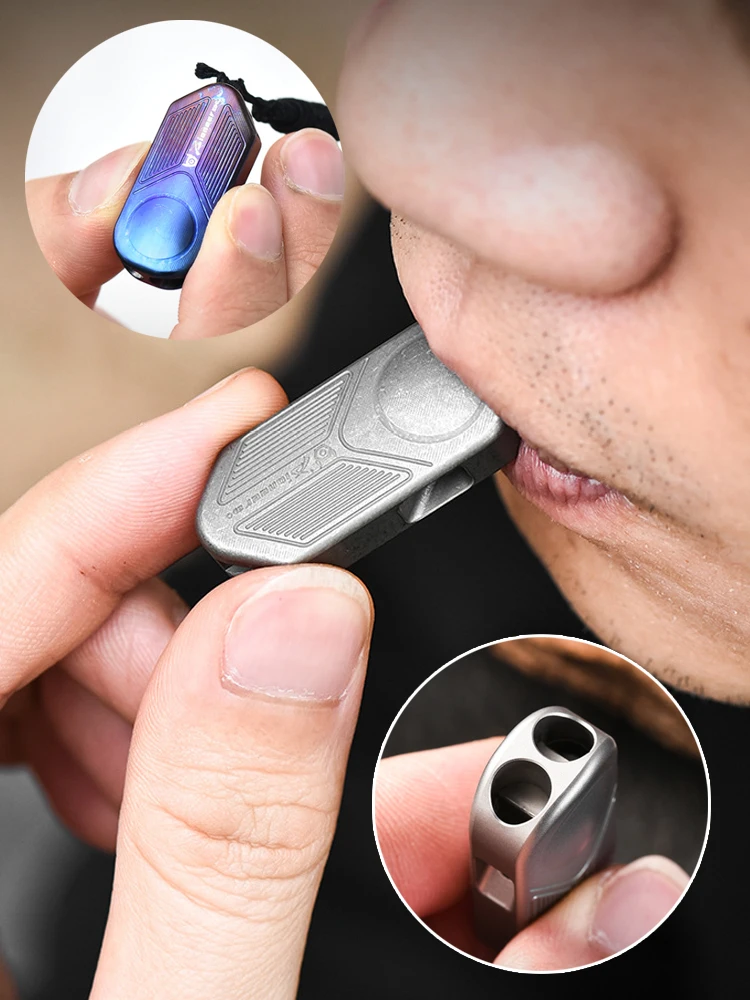 TC4 سبائك التيتانيوم ثقب مزدوج صافرة، غير المتداول مقاوم للماء التخييم عالية التردد تسلق صفارة إنقاذ الطوارئ، A1310 #6