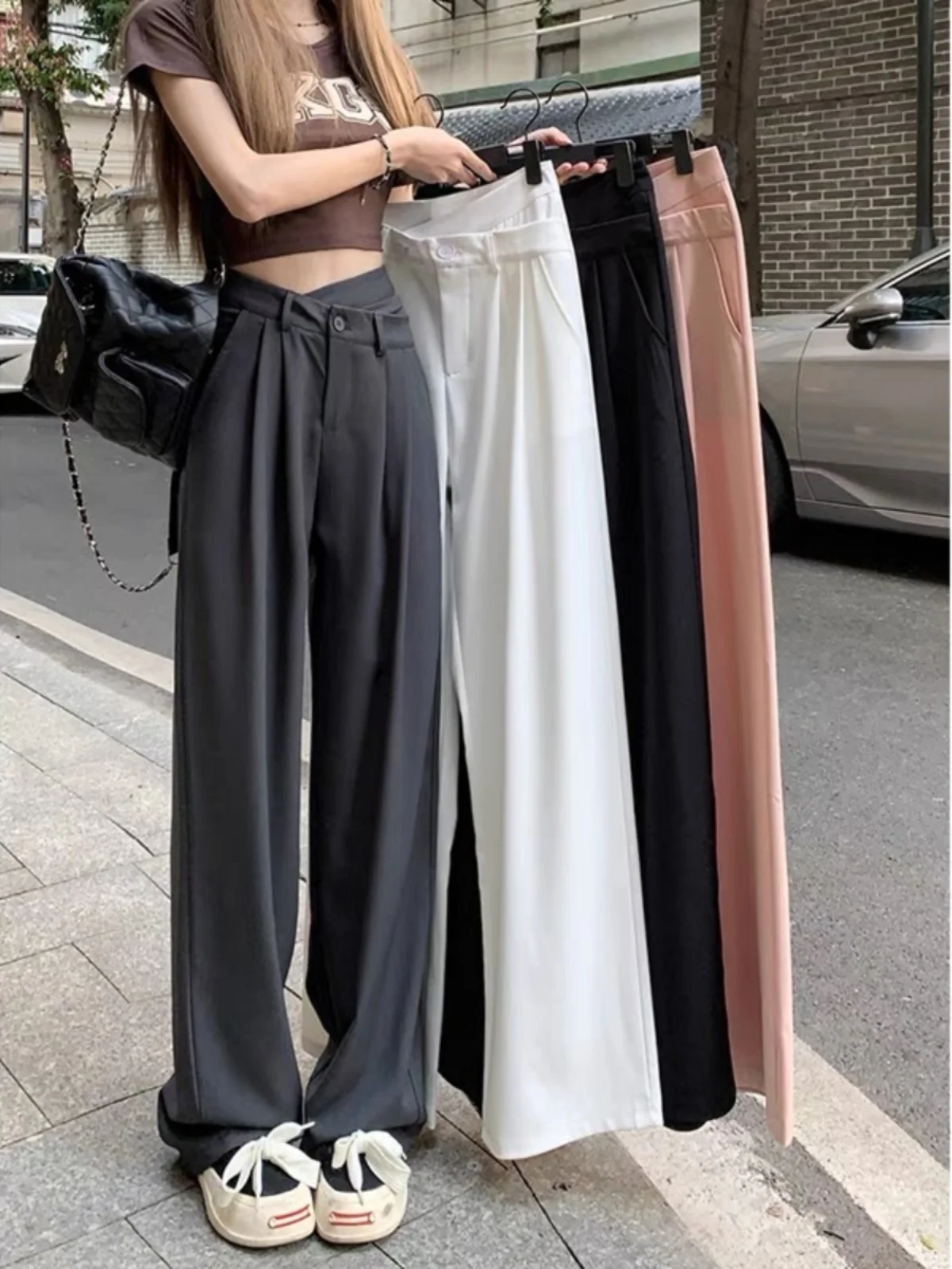 

Women's High Waist Wide Leg Pants Draped Straight Cut Floor Length Casual Color Long Trousers Spring Summer Slimming De...