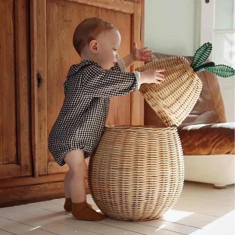 

Handmade rattan woven snow pear shaped sundry basket Bathroom dirty clothes basket Toy storage basket Hotel home stay decoration