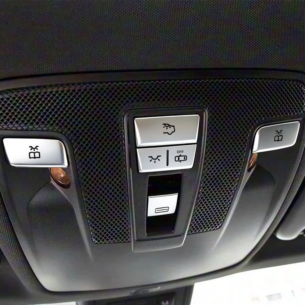 5pcs Car Modified Interior Silver Roof Reading Lamp Light Button Patch For Mercedes For GLA 2015-2019 Automotive Accessories