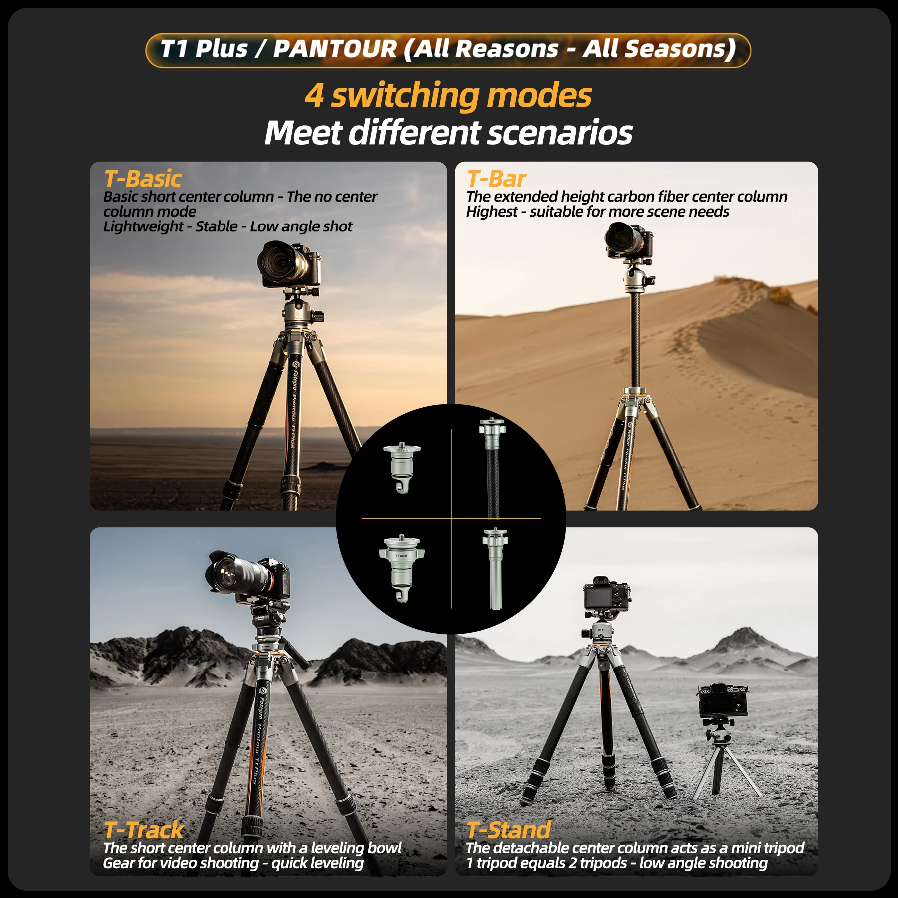 Fotopro-Trépied Rack PLUS en Fibre de Carbone, Diamètre du Tube de 32mm, Tête de Gardien pour Touristes, Appareil Photo Professionnel Tout Terrain pour Voyage