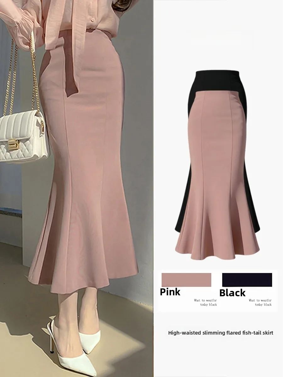 High Waist Fish Tail Skirt Women's  Dress Commuter Slimming Midi Skirt Polyester Fiber Zipper Style Spring Summer New