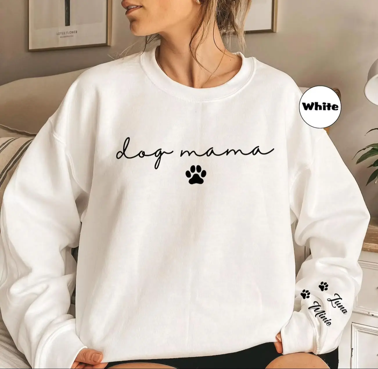 Personalized Dog Pets Mama Sweatshirt Unisex Dog Owner Outfit Custom Text with Footprint Dog Mom Dad Birthday Daily Gifts