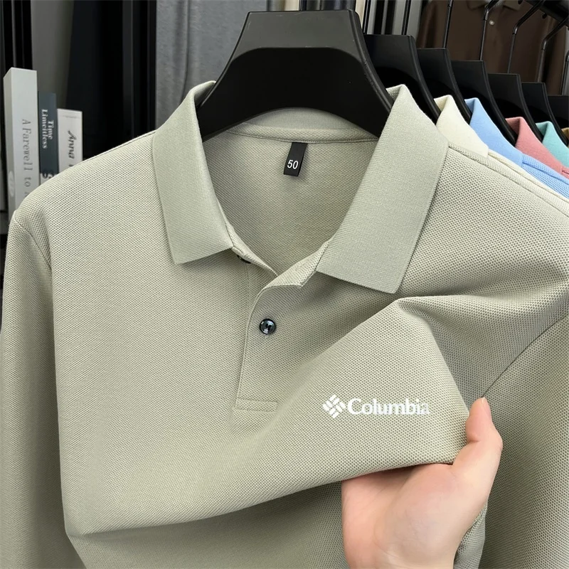 Hot-Selling Autumn Men's Long-Sleeved Pullover Polo Shirt Lapel Button Letter Stamp Casual Fashion British Style Men's Clothing
