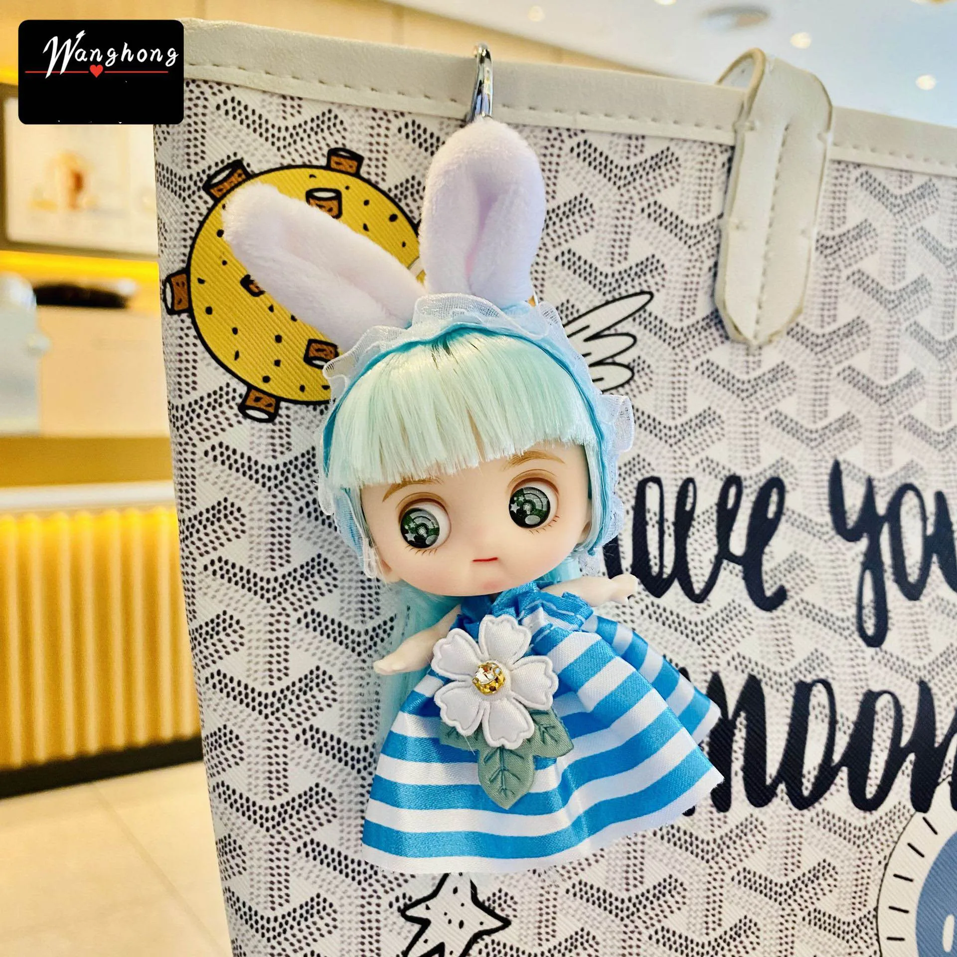 3D Comic Eye Sweet Girl Princess Doll OB11 Maruko Princess Doll Keychain Pendant 1/12 Cute Face Doll Girls Birthday Gift