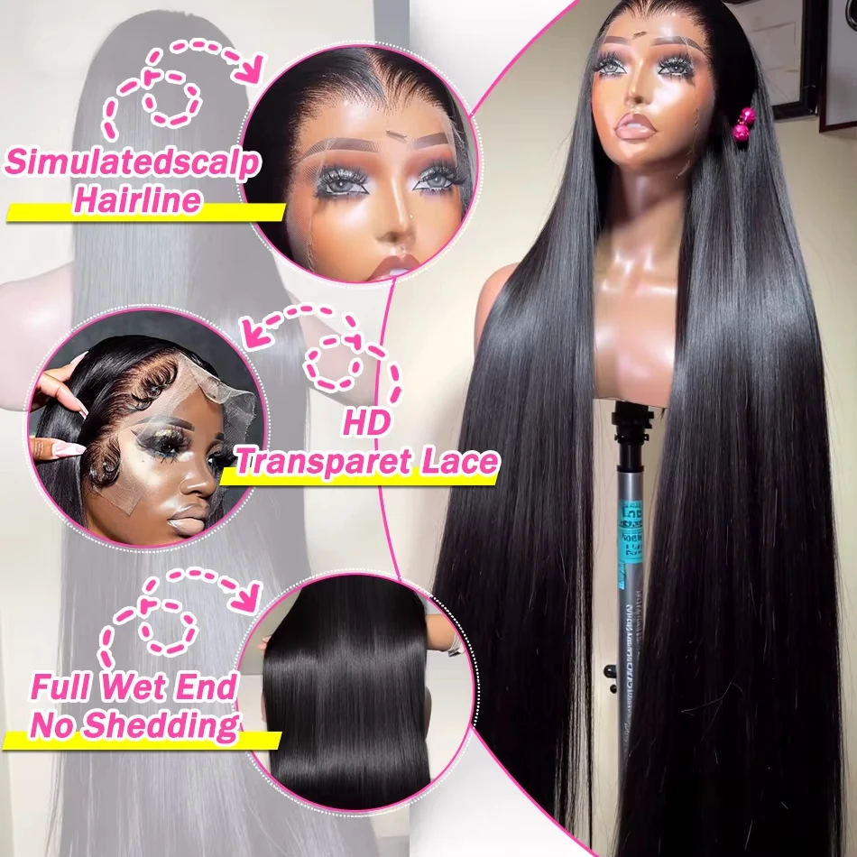 Bone Straight Brazilian Human Hair Wig 28 30 Inches 180 Density 13x4 13x6 HD lace front wig 360 Lace Wig Glueless Pre Plucked Hairline