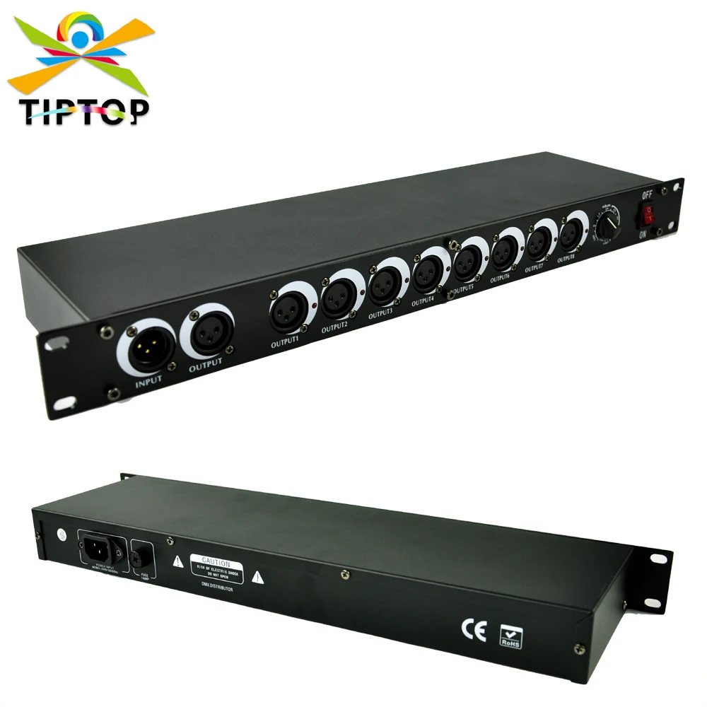 TIPTOP New Eight Export DMX Signal Splitter,DMX 512 Signal Amplifier Splitter,DMX Signal Distributor 8 Ways Test Function