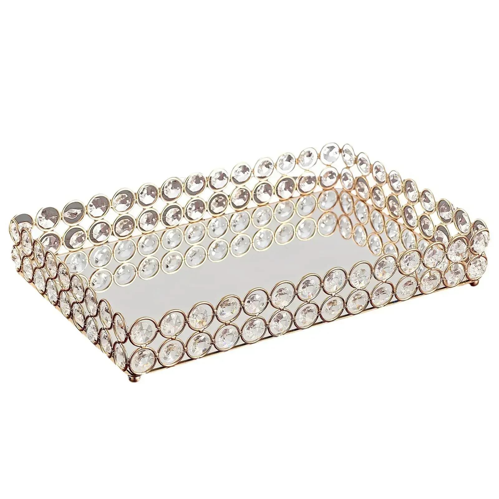 

3 Size - Mirrored Tray Home Decor Crystal Vanity Makeup Perfume Jewelry Tray 30x20x5cm
