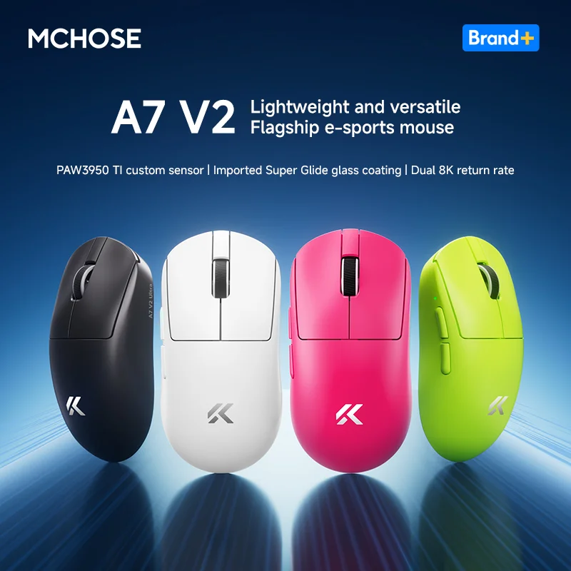 

MCHOSE A7 V2 Ultra Wireless Gaming Mouse PAW3950Ti E-sport Sensor 8kHz Polling Rate Super Glide Coating Lightweight Design