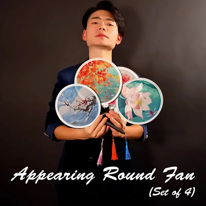 appearing-round-fan-set-of-4-by-angel-magic-tricks-folded-fan-production-magia-stage-illusions-gimmicks-mentalism-props