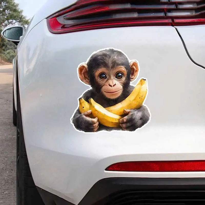 

Cute Monkey and Banana Car Sticker Waterproof Vinyl Decal on Bumper Window Laptop Self-adhesive Decal For Car Accessories Y900