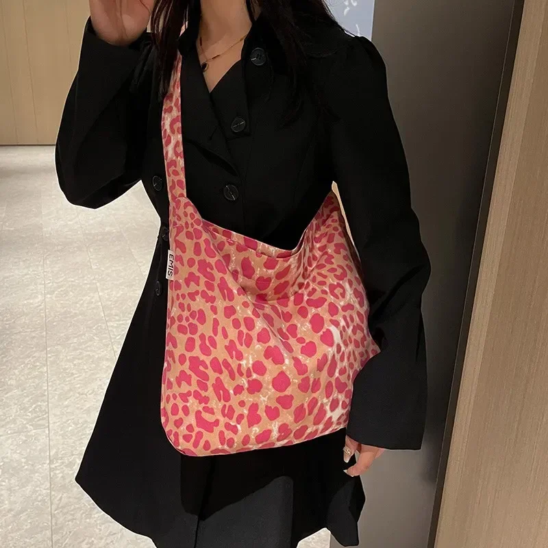 Leopard Print Canvas Women\'s Handbags 2024 New Fashion Large Capacity Commuting Tote Bags Women Luxury Designer Shoulder Bags