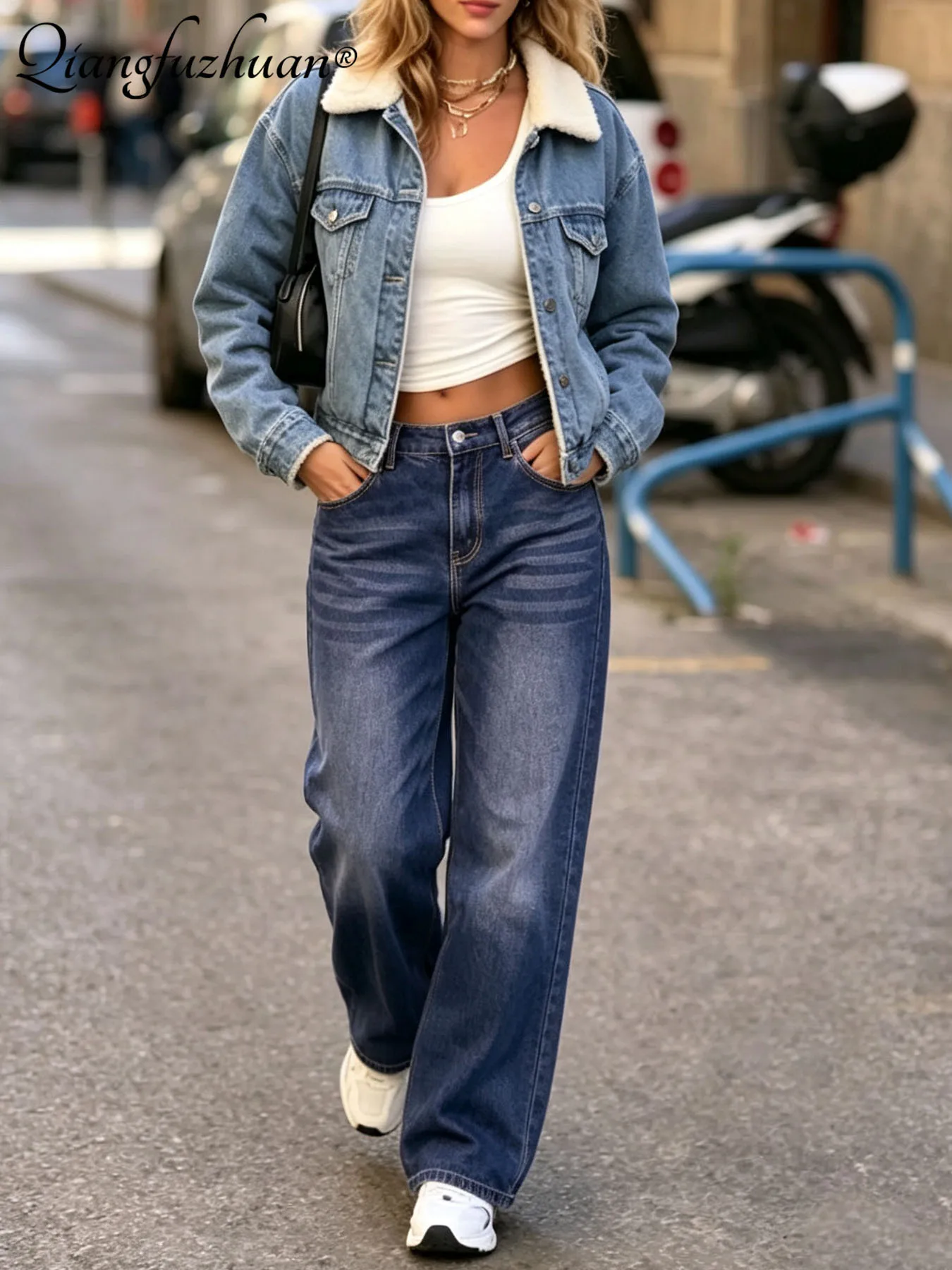 Wash-and-Whiten Cat Tail Straight Denim Pants for Women - High Waist, Slimming, Loose Fit, Versatile Long Pants
