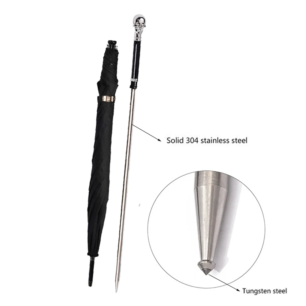 Skull Walking Cane 2-in-1 Self Defense Sturdy Windproof UV Protection Umbrella for Hiking And Rainy Days view 4