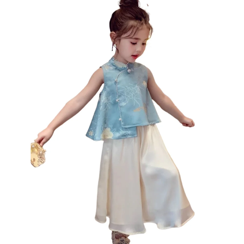 Thin Comfortable Summer Girl Sets Ethnic Style Chinese Style Hanfu Children Clothing Kids Clothes Dance Wear Performance Costume