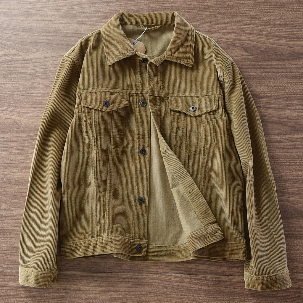 

Autumn and Winter New Japanese Retro Nostalgic Corduroy Cargo Jacket Men's Fashion 100% Cotton Washed Loose Casual Khaki Coat
