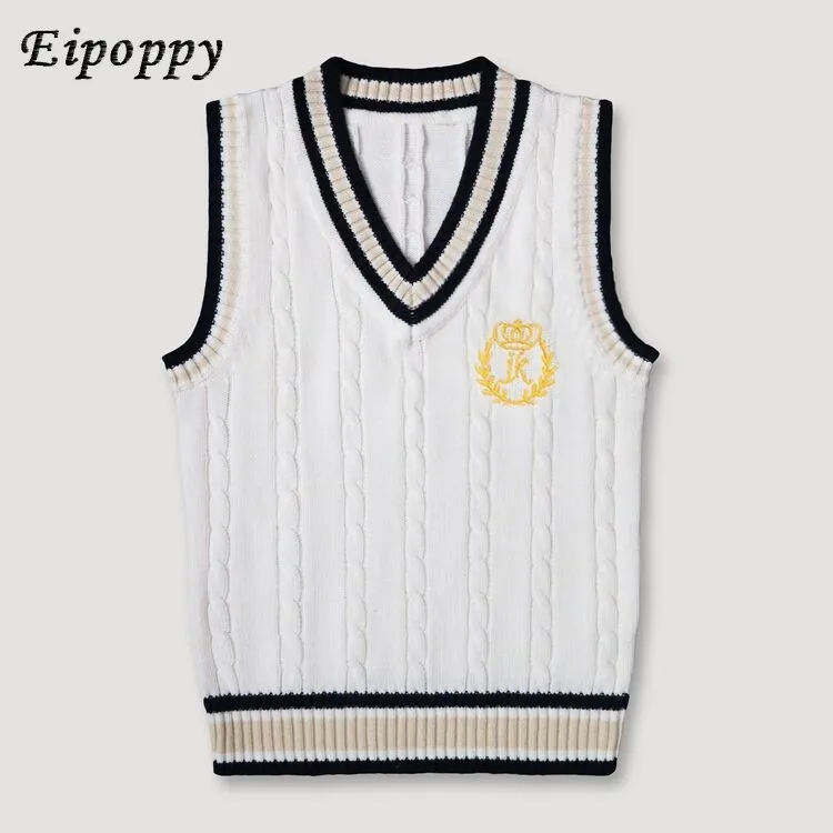 College Style Vest Sweater Vest Student School Uniform Pure Cotton Small Waistcoat Knitted Sweater