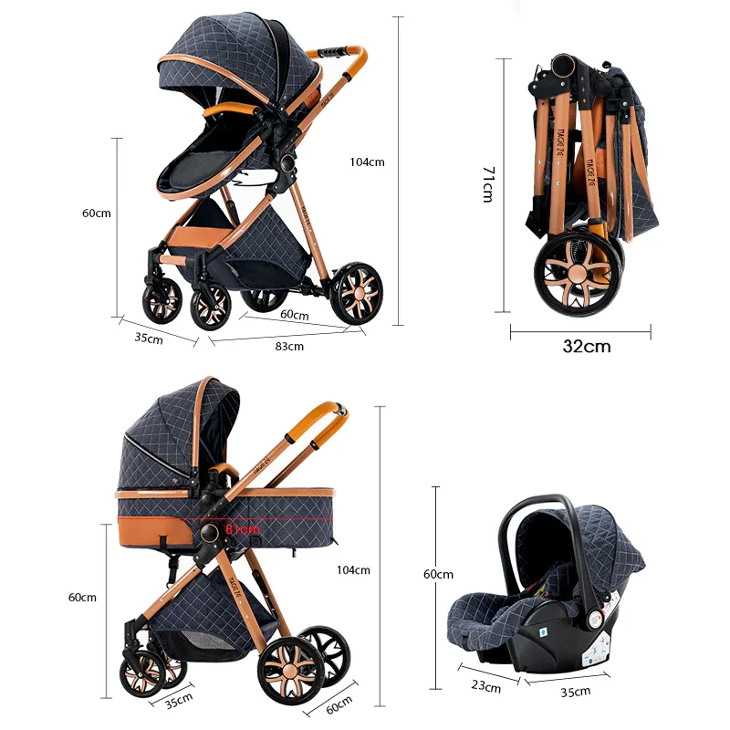 Carrozzina da viaggio portatile di lusso carrozzina 3 in 1 passeggino BABI carrozzina 3 IN 1 passeggino per bambini ad alto paesaggio carrozzina