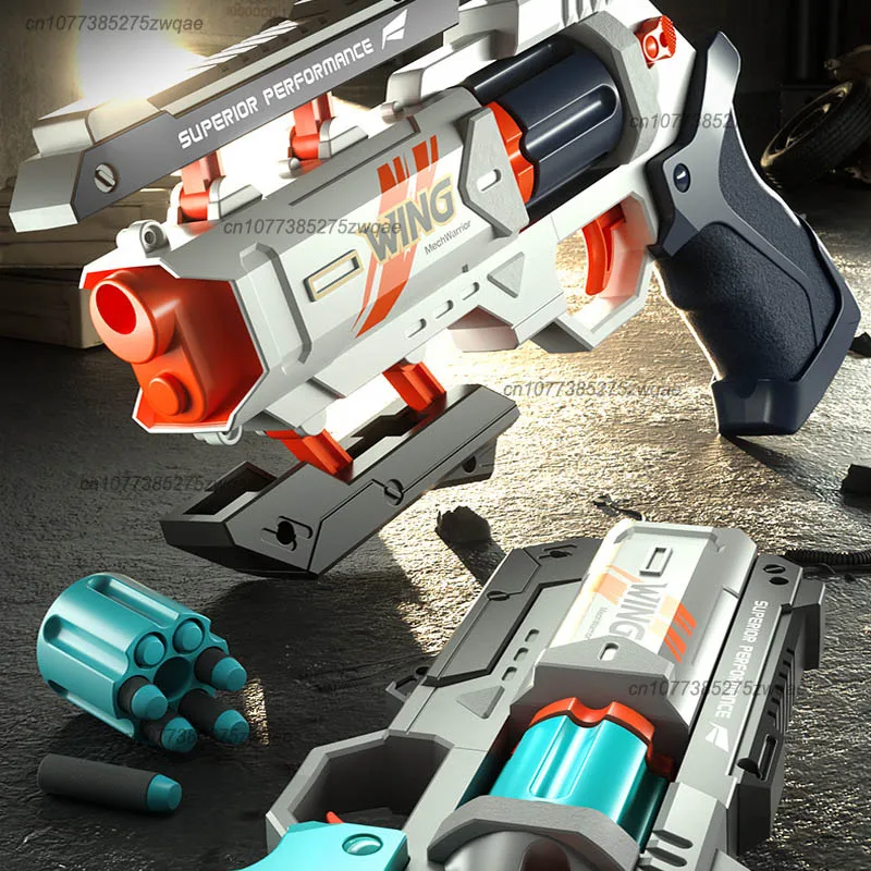ربط ميكانيكي للأطفال 6 مسدس مسدس رصاصة طرية يمكن أن يطلق مسدس لعبة ، نموذج مسدس أكل الدجاج في الهواء الطلق للأولاد