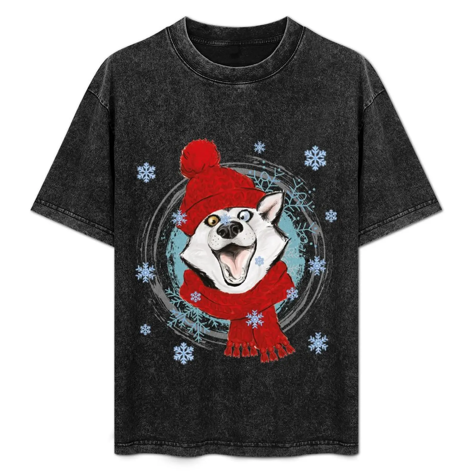 Happy winter husky in warm hat and scarf. T-Shirt graphic t shirts blacks boys whites mens graphic t-shirts anime