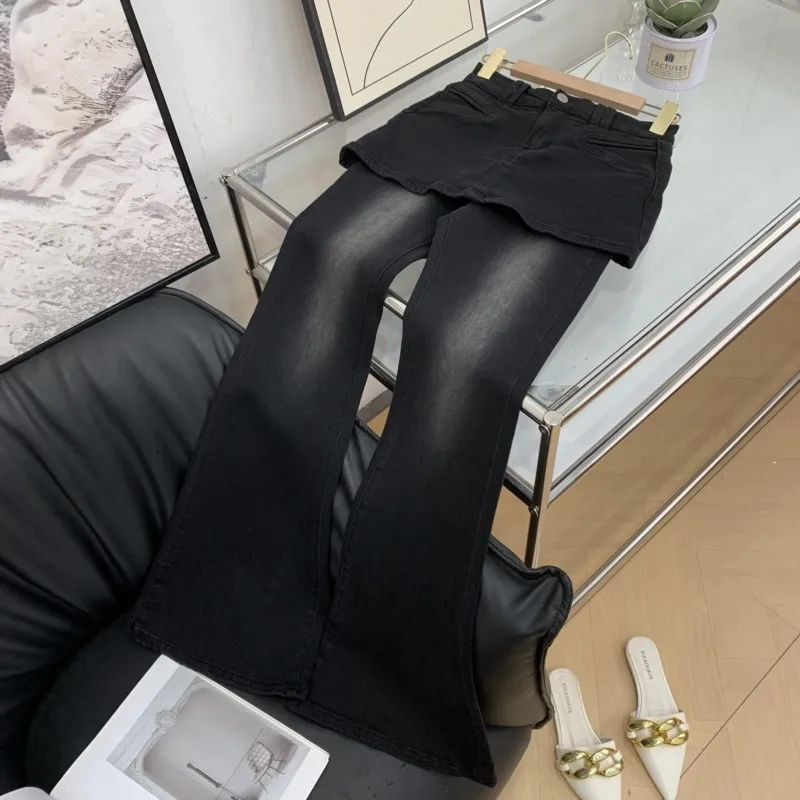 

High Waist Flared Jeans Women's Spring New Sle Retro Design Sensation Skirt Pants Casual Long Pants Stand Fit