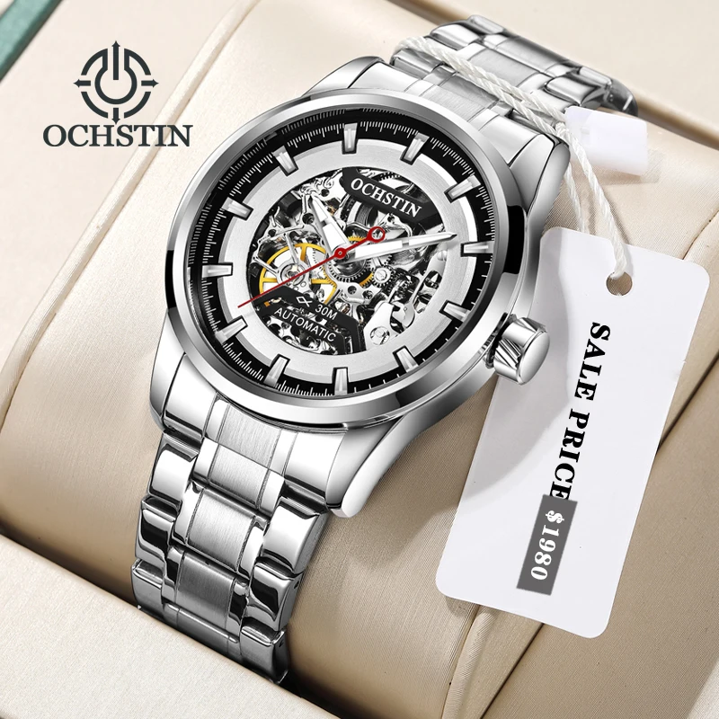 

Часы OCHSTIN, мужские часы со скелетом, механические часы, мужские часы с ремешком из нержавеющей стали, роскошные наручные часы, мужские деловые модные часы