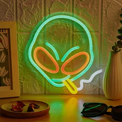 Chi-buy LED Neon Alien Smoking Neon Signs Night Light 3D Wall Art & Game Room Bedroom Living Room Decor Lamp Signs