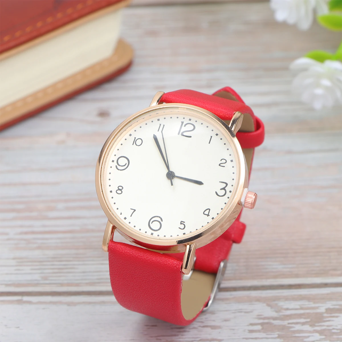 

Casual Ladies Watch PU Strap Wristwatch for Women Girls Red Simple Design Comfortable Wear Multiple Jobs