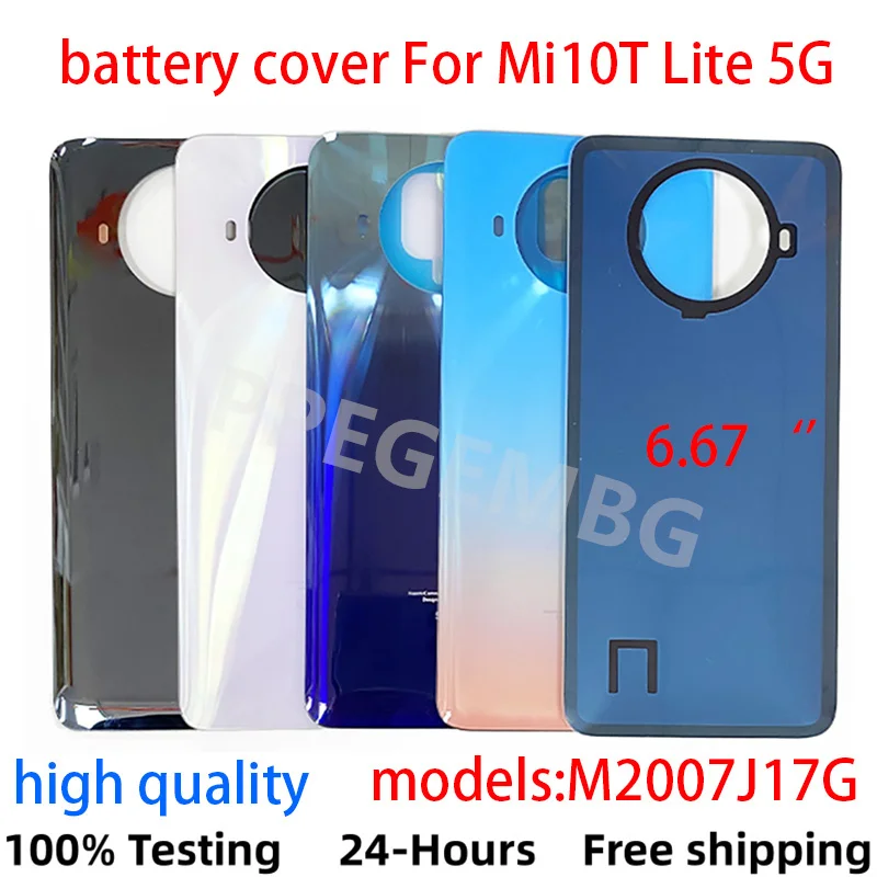 Achterglas Voor Mi 10T Lite 5G Voor Xiaomi Mi 10T Lite Behuizing Achterkant Case Accu Cover Paneeldeksel Deur + Zelfklevend Vervangend Onderdeel