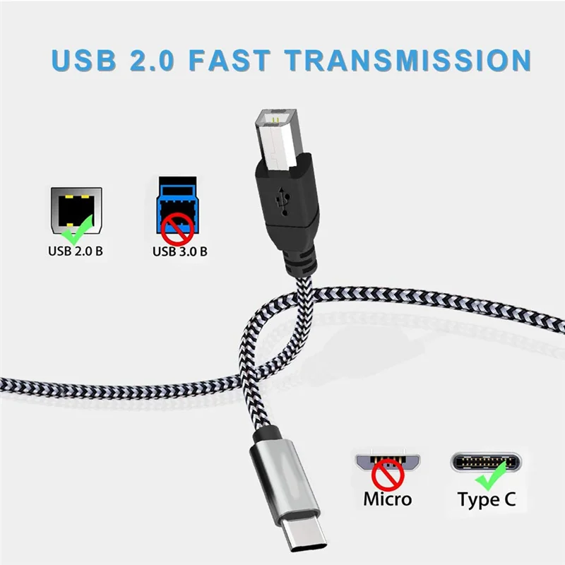 كابل A003 من النوع C إلى MIDI USB C إلى USB B 2.0 كابل الطابعة سلك الماسح الضوئي لطابعات Aio وHP وCanon وSamsung والمزيد Du