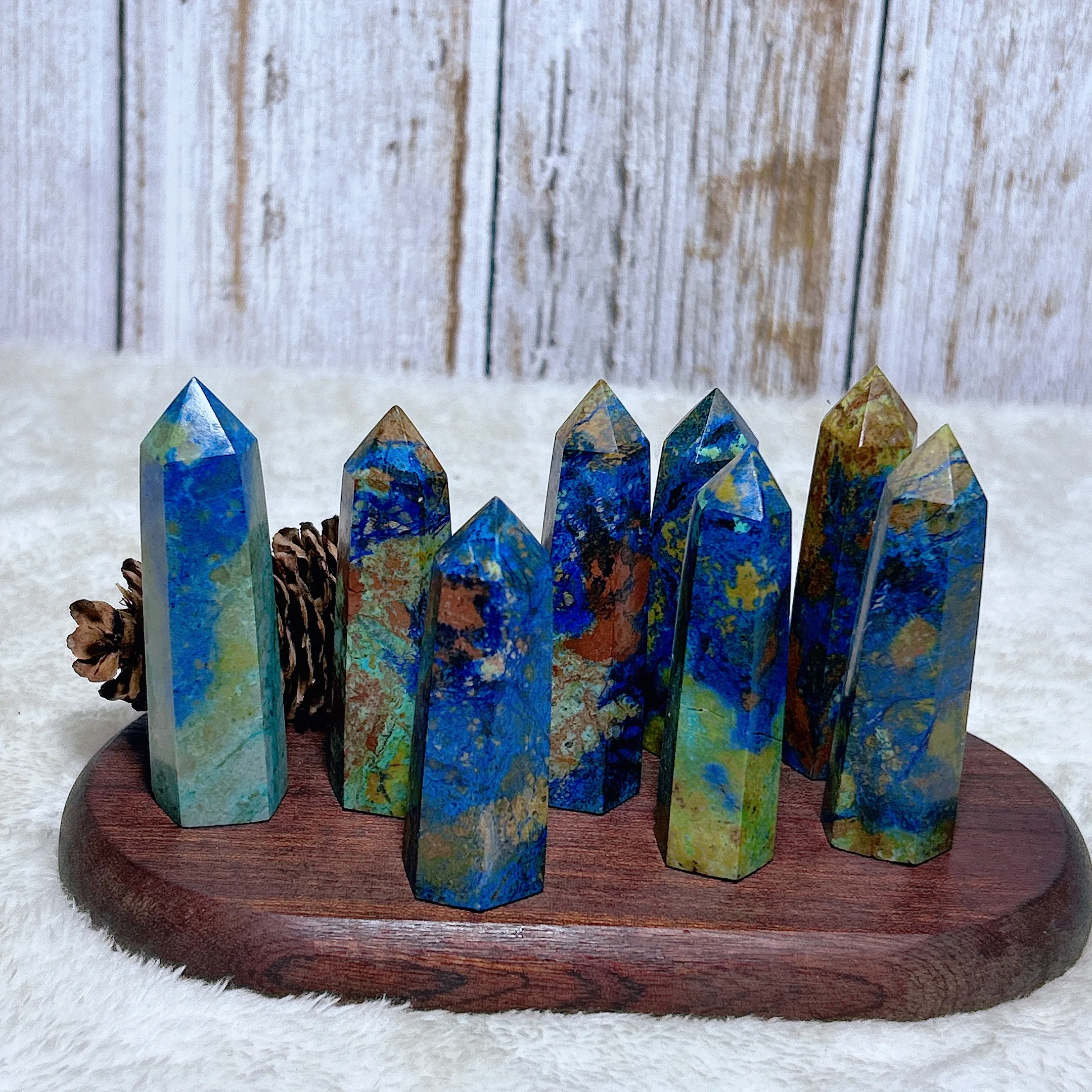 Healing Natural Crystal Azurite Chrysocolla Tower Point Gemstones Mineral Energy Stone Reiki Home