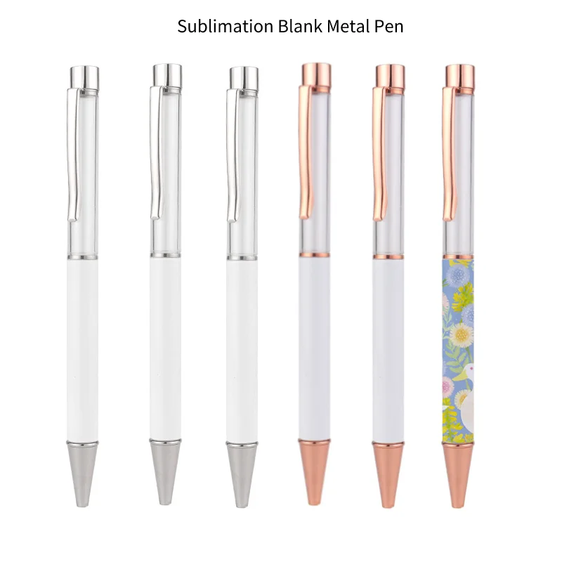 

Sublimation Blank Ballpoint Pens Metal Body Pen With Shrink Wrap Silver&Gold Pens For DIY Heat Transfer Print Logo Image